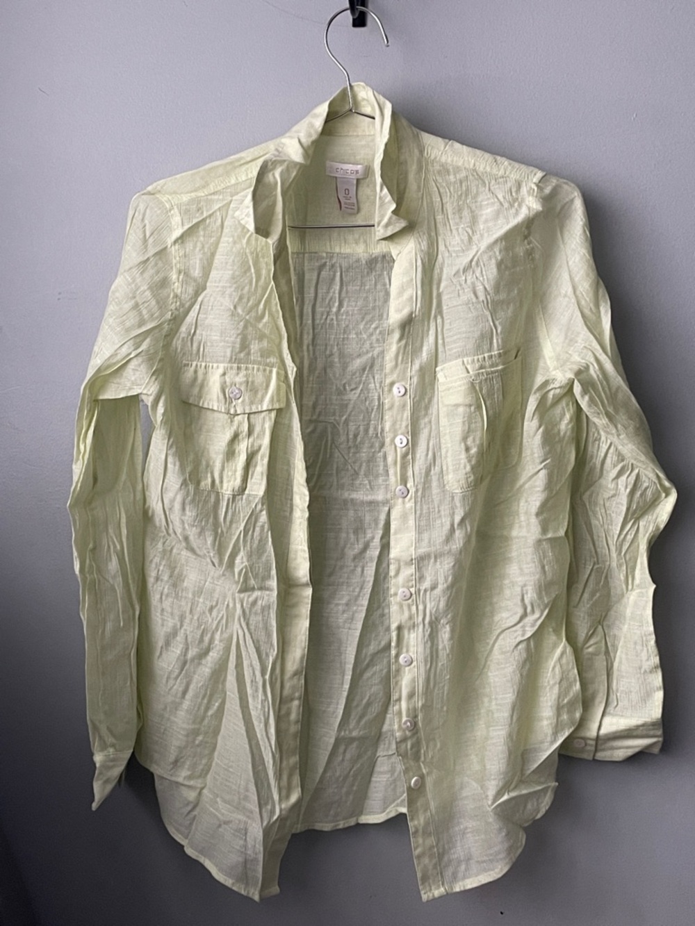 Chico's Light Green Linen Button-Front Blouse